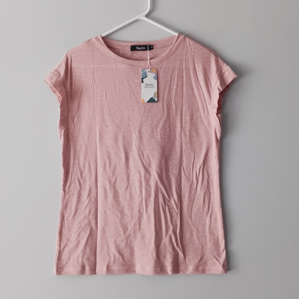 New Sunbs Cap Sleeve Shirt Pink Relaxed Fit Lightweight Soft T-Shirt  Medium
